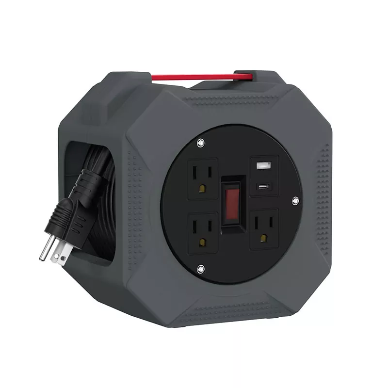 3 Outlet Usb2.4a Reel Kabel Plastik 30ft