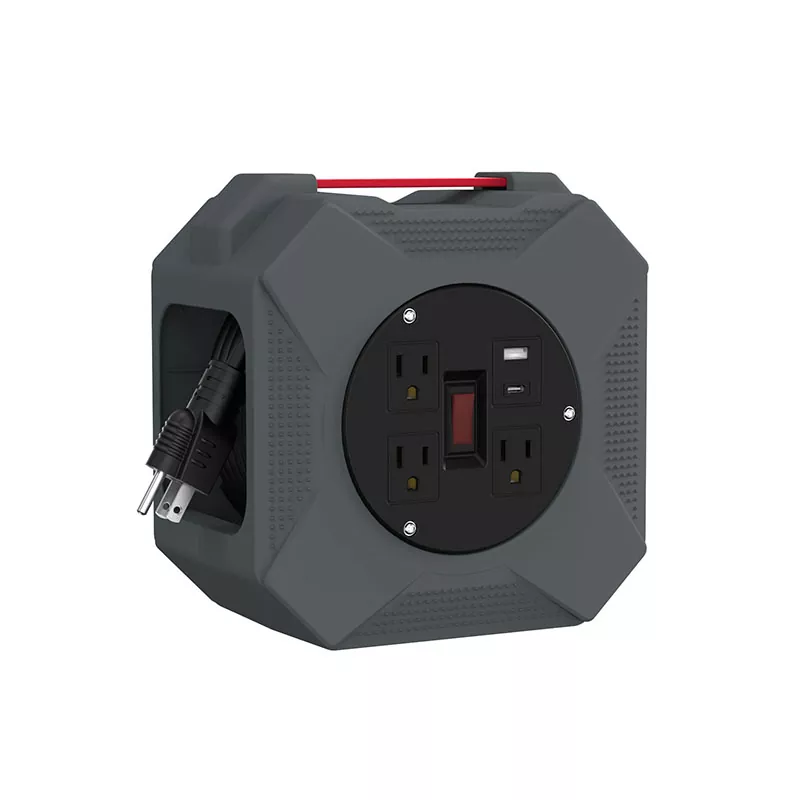 3 Outlet Usb2.4a Reel Kabel Plastik 45ft