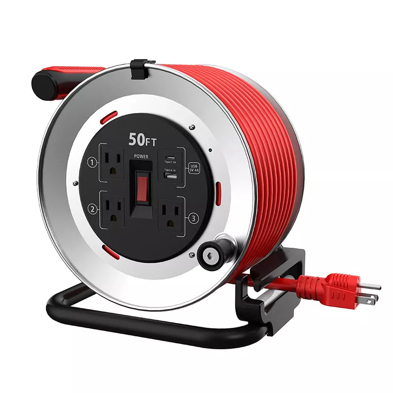 3 Outlet Usb4a Reel Kabel Logam 50ft